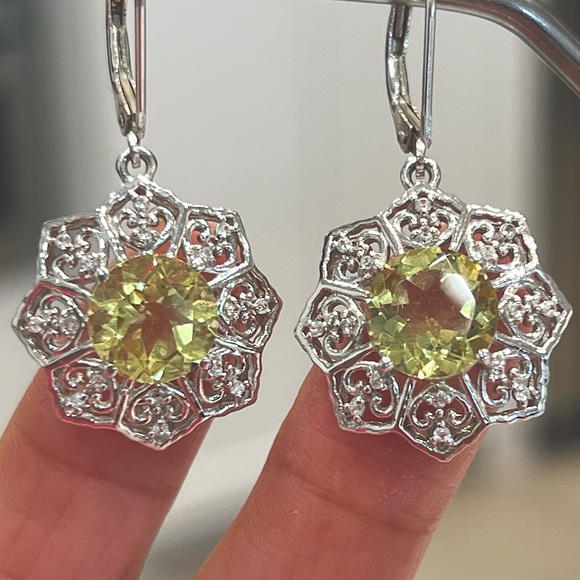 Ouro Verde Quartz Cambodian Zircon Sterling Silver Lever Back  Flower Ea… - Picture 8 of 13